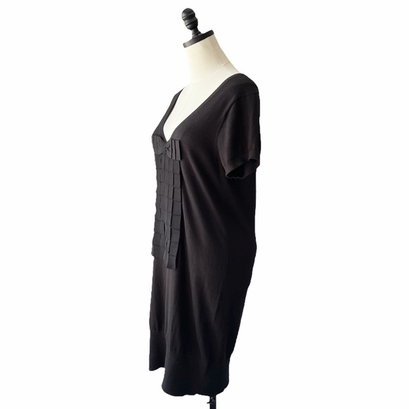 Ted Baker Black Cotton Knit V Neck Ribbon Dress | 3 (M) - Picture 4 of 10